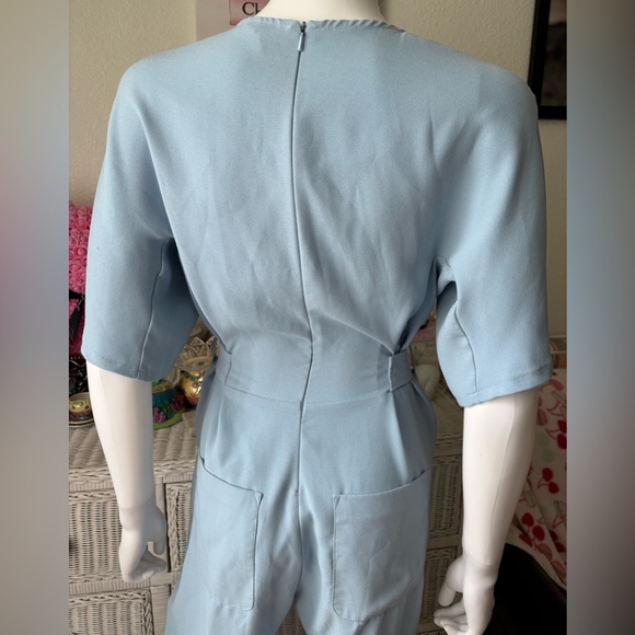 Topshop Boutique Jumpsuit Straight Legs Short Sleeves Belted in Sky Blue Size 2 - Picture 5 of 10
